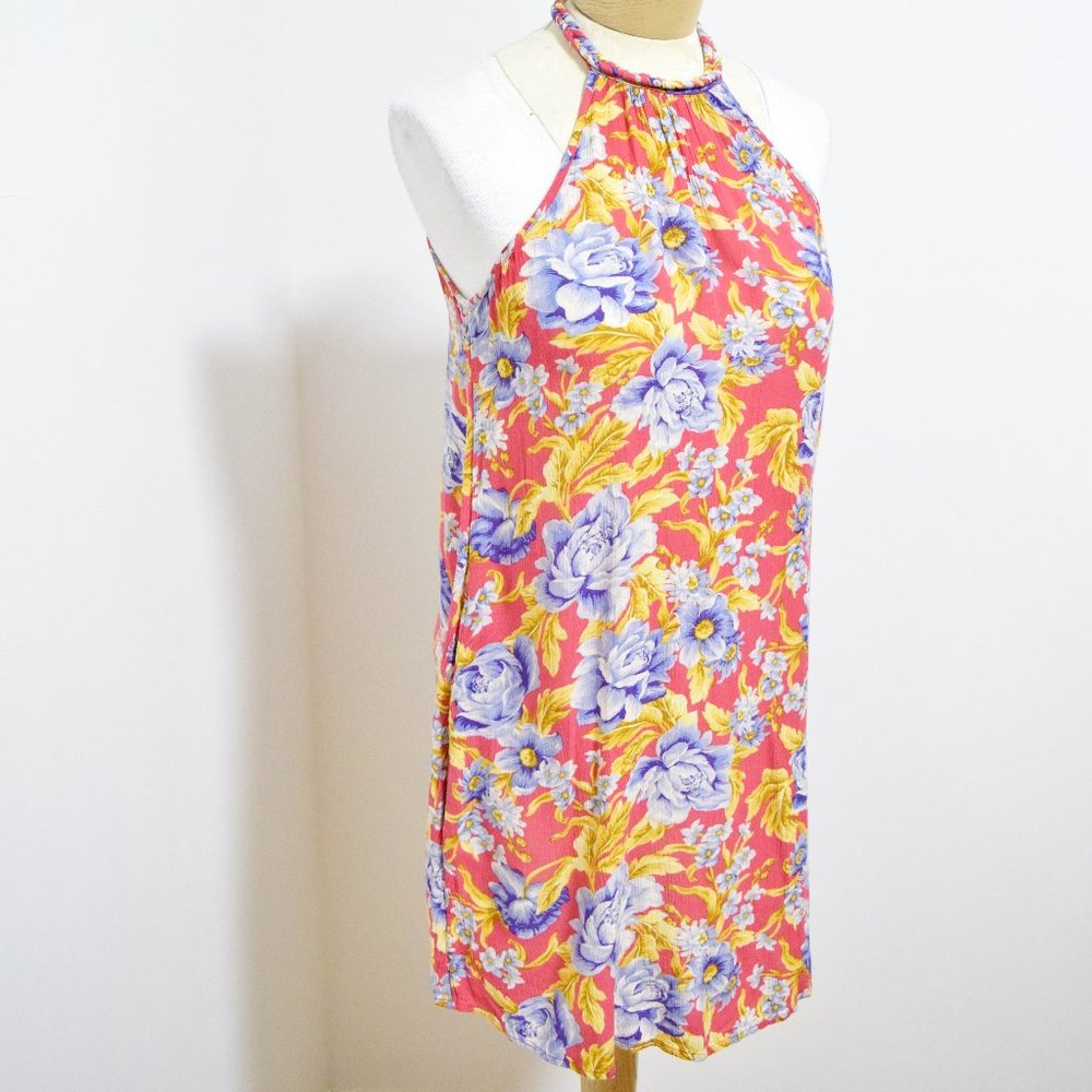 AMERICAN EAGLE Red Braided Halter Floral Trapeze Swing Tank Mini Dress | Size S